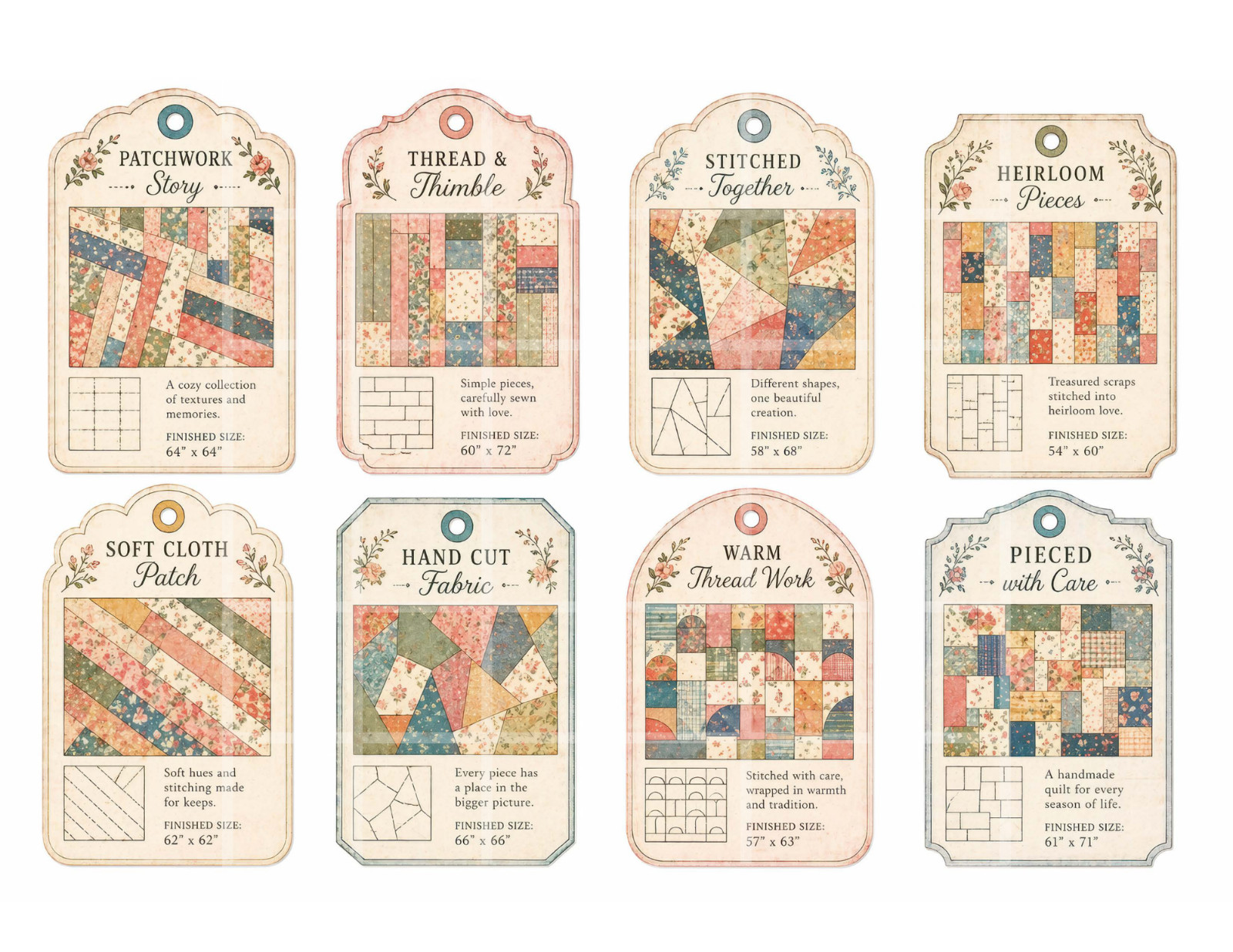 1 Pg Sewing Patch Tags For Card Toppers Junk Journal Supplies Scrapbook Ephemera