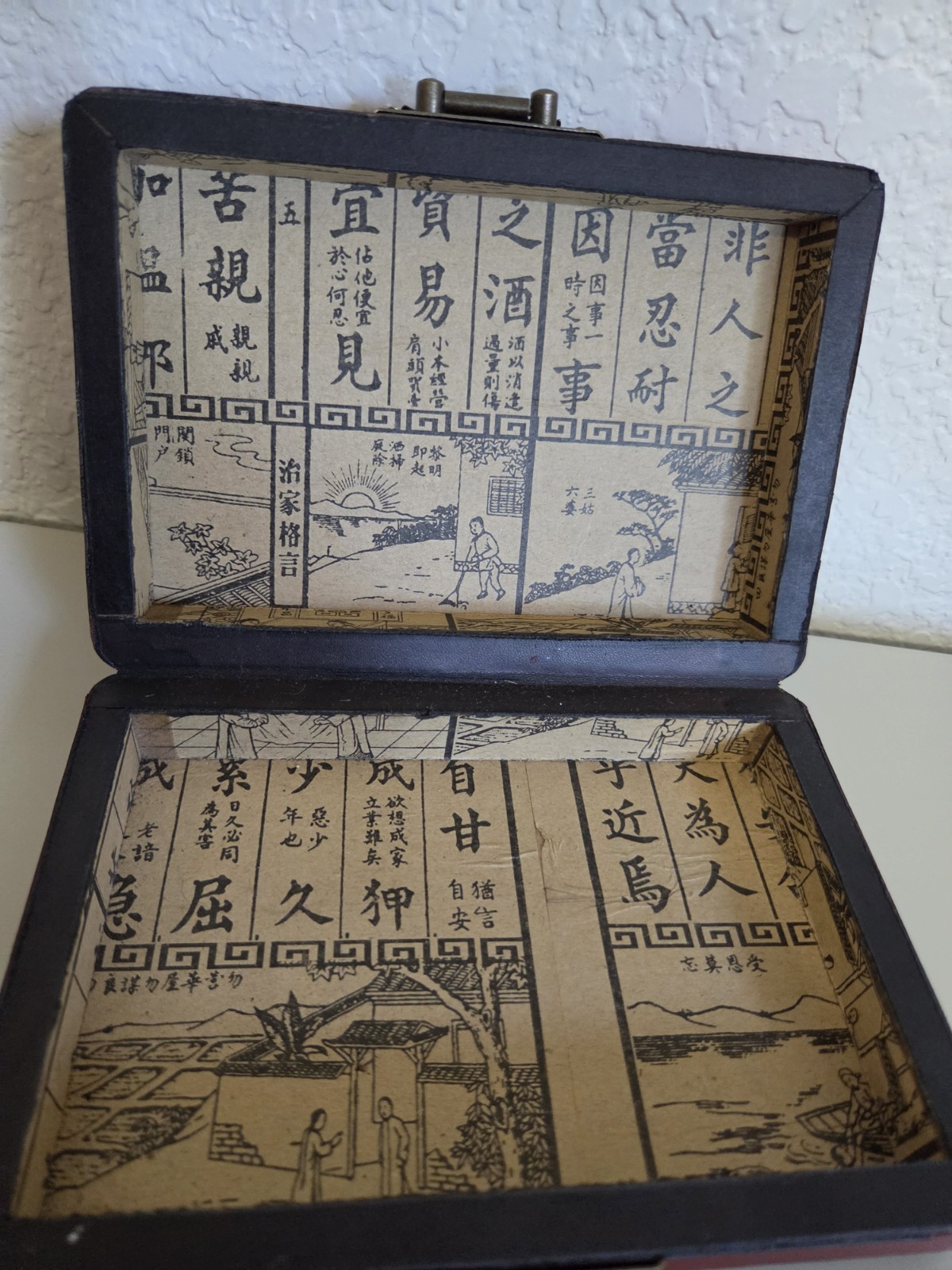 Vintage Chinese Abacus 2:5 Beads w/ Red Phoenix Dragon Brass Wood Box + Booklet
