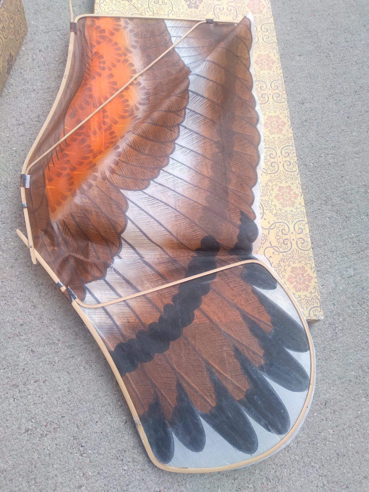 Vintage Chinese Silk & Bamboo Eagle Bird of Prey Kite with Box 36″ wingspan Rare