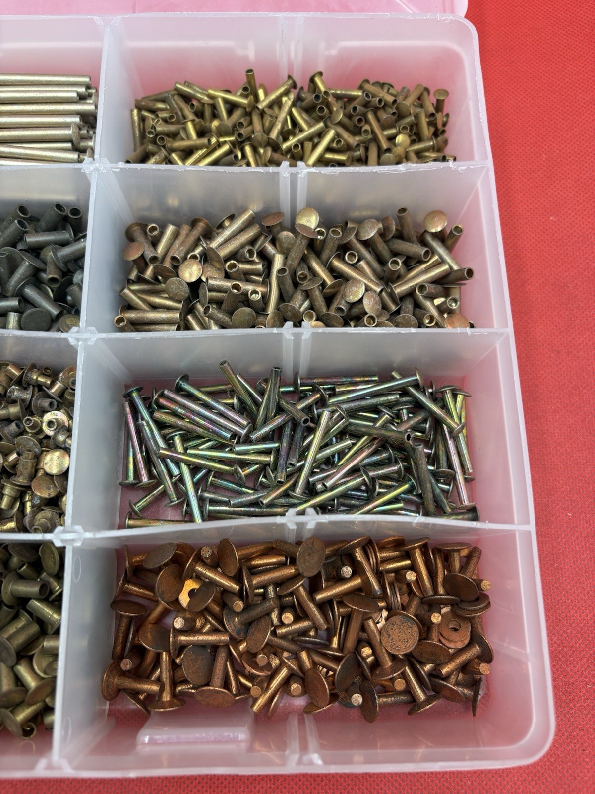 10 Pounds Solid rivets in various sizes and materials, including brass copper