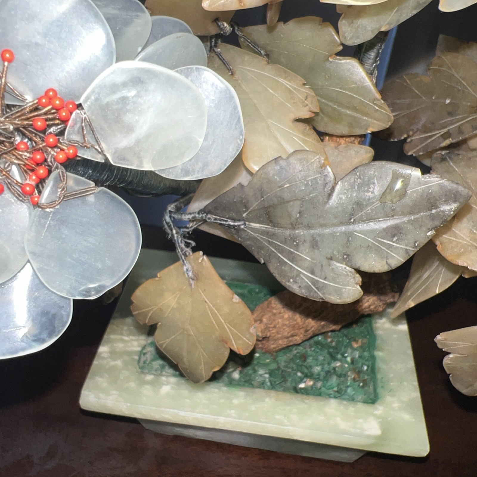 Vtg MCM Jade Agate Carnelian Quartz 14 x 12” Large Bonsai Tree
