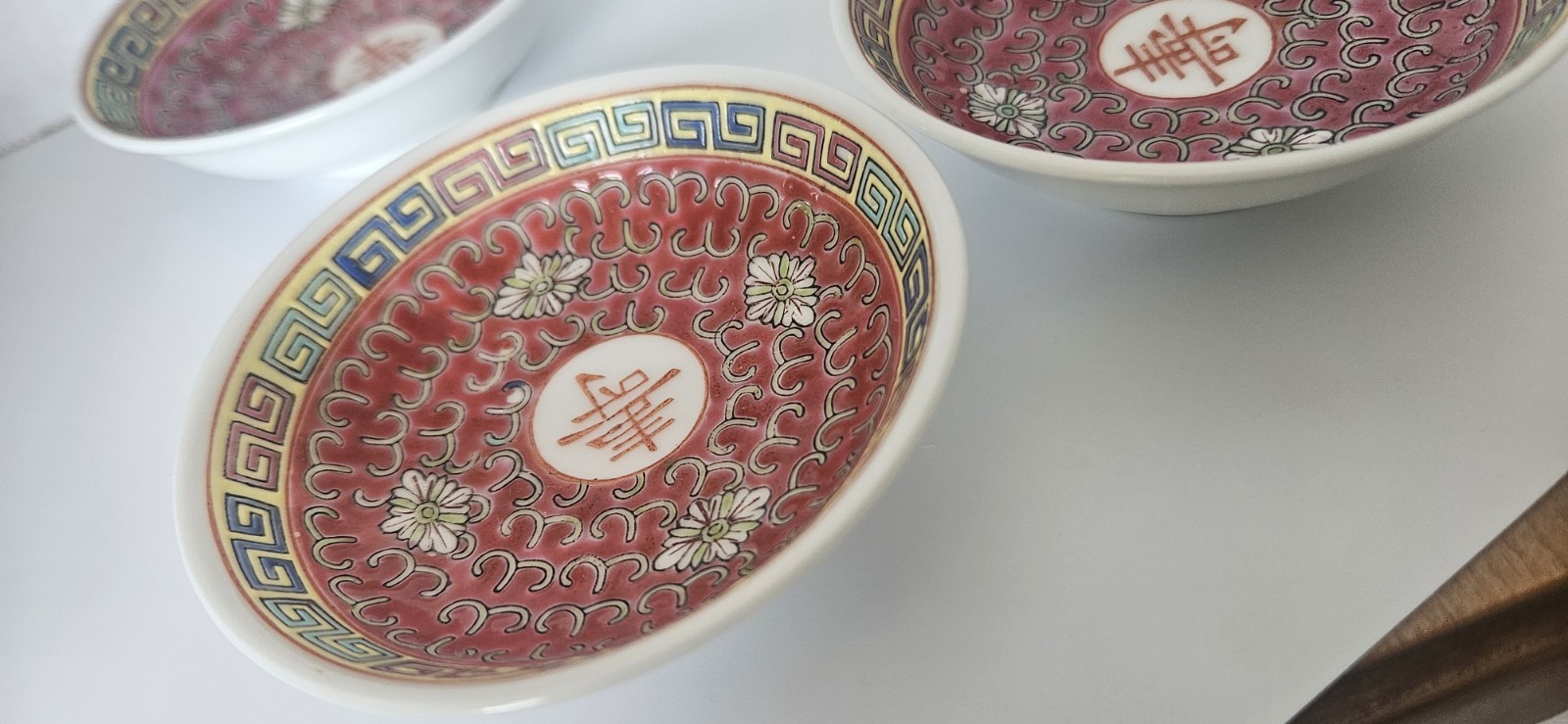 Lot Of 4: Vtg Mun Shou Longevity Porcelain Sauce Dipping Bowls 3.25″ Free Ship