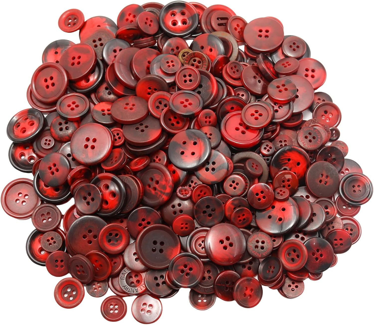500-600 Pcs Dark Red Resion Buttons for Crafts, 4 Holes Assorted Sizes Resin But