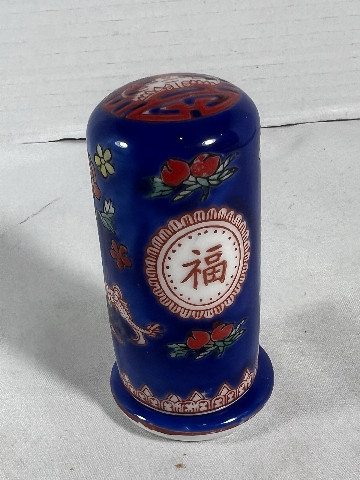Vintage Chinese Blue & White Porcelain Toothpick Holder – Peonies & Fish – 3.5”