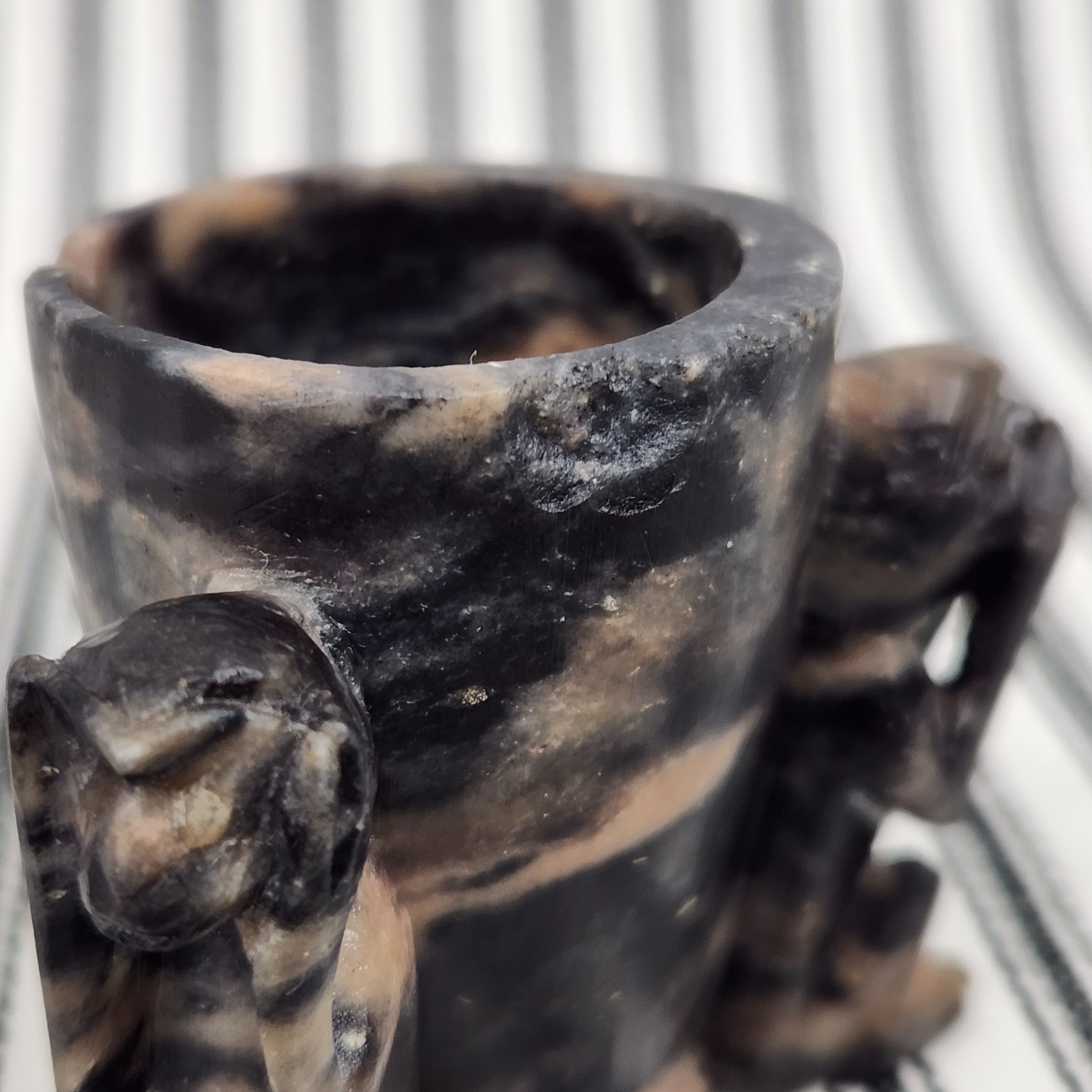 Hand-carved Chinese Shoushan Stone, Toothpick Holder – “Three Wise Monkeys”