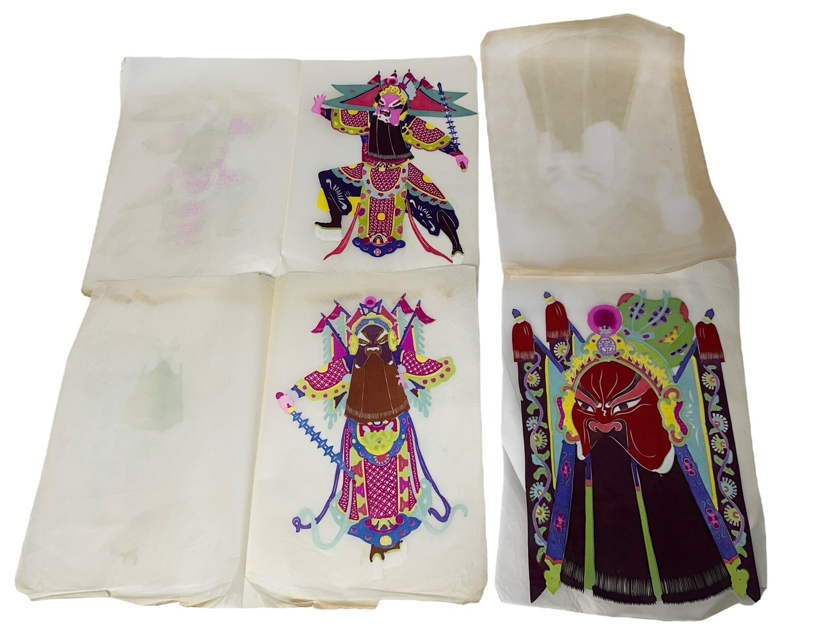 5 Vintage Chinese Opera Masks Paper Cut Out Warrior Peking Lianpu Colorful