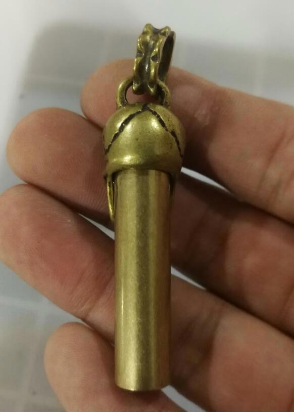 Old Chinese archaize brass copper handmade skull head whistle key ring