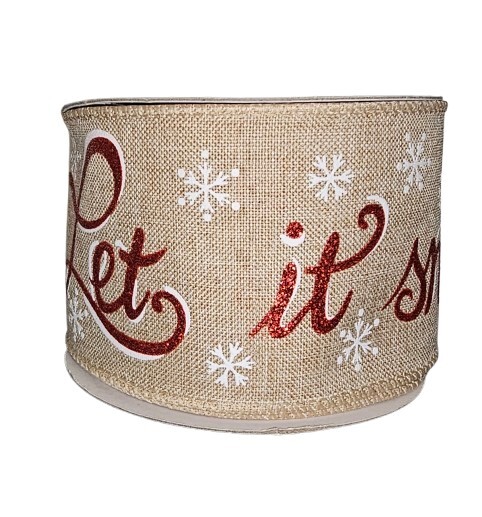 Let it Snow & Snowflake Ribbon Wired Burlap 2.5″ Glitter Ribbon 5 Yard roll