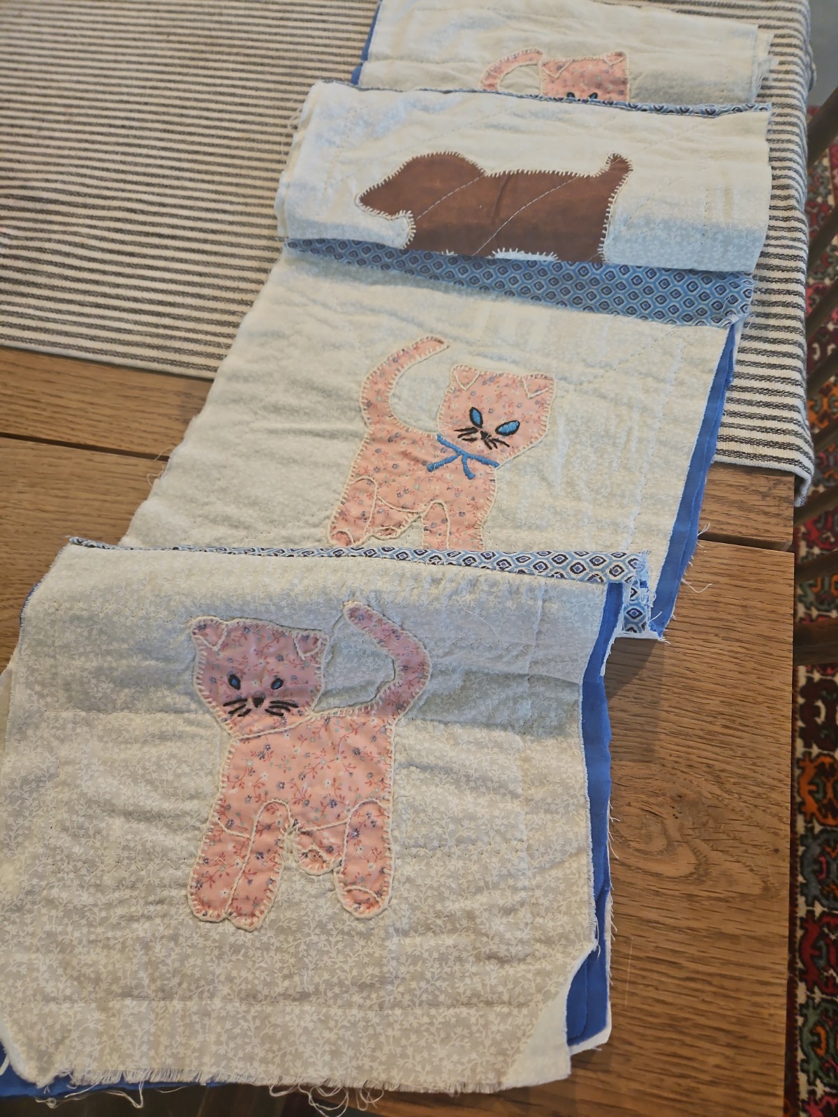 Quilt Section measures 30″ x 6″ Cat kitten dog vintage handmade cotton crafts