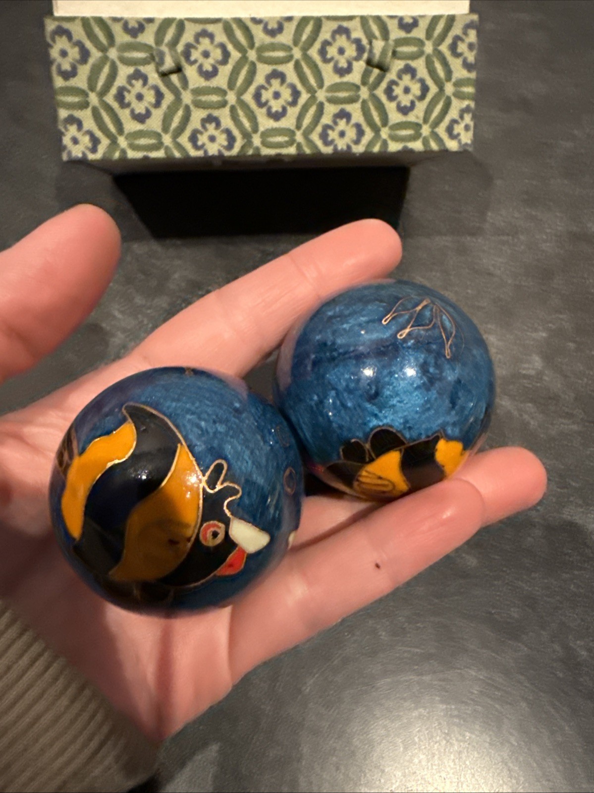 Vintage ShouXing Baoding Iron Balls Meditation Wellbeing w/ Box