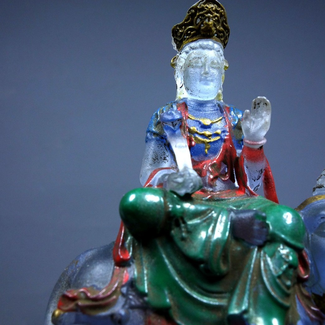 Vintage Old Liuli Samantabhadra Statue, Hand-Painted Gilded, 12cm