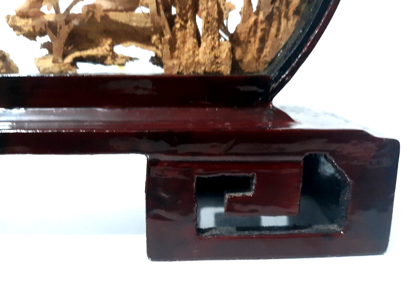 VTG Chinese Art Cork Hand Carved Diorama Bamboo Frame Desert Scene Howling Moon