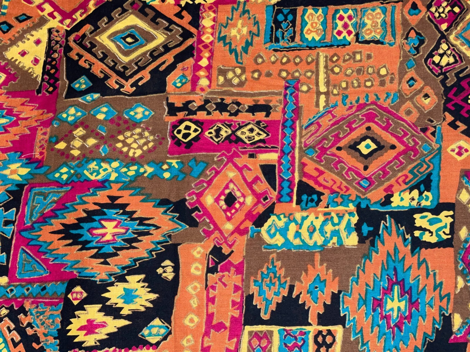 By 1/2 Yd Southwestern Diamonds Orange Turquoise Black Cotton Fabric Cranston