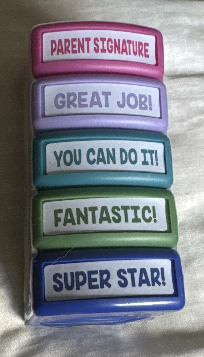 5 Teacher/Parent Stamps Per Pack Set Self Inking- Colorful Set