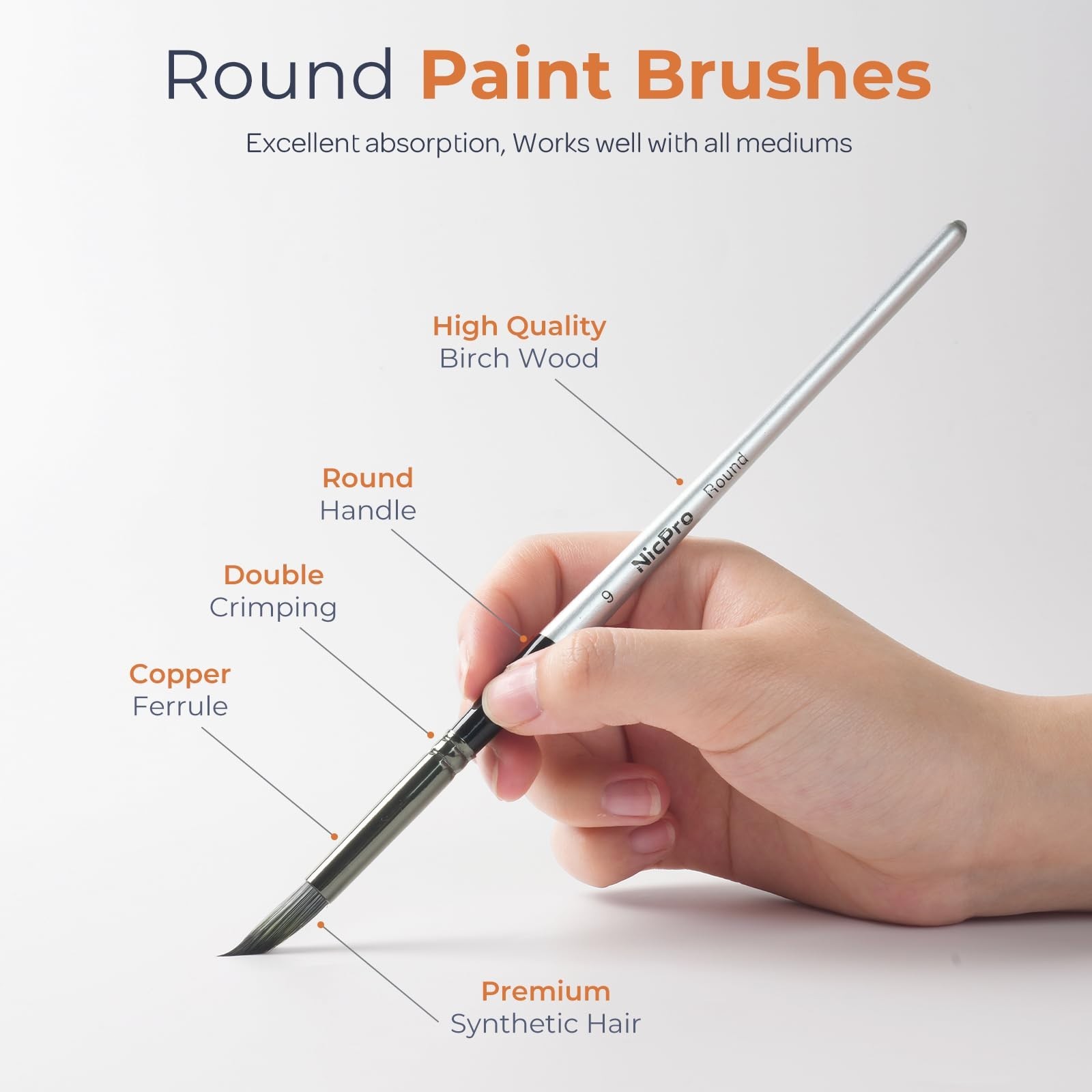 Nicpro 10 PCS Watercolor Paint Brushes, Round Tip Artist Painting Brush Set