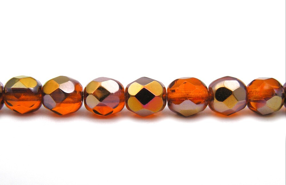 Czech Glass Fire Polished Round Faceted Beads Indian Red Sun Santander 3m 4mm 6m