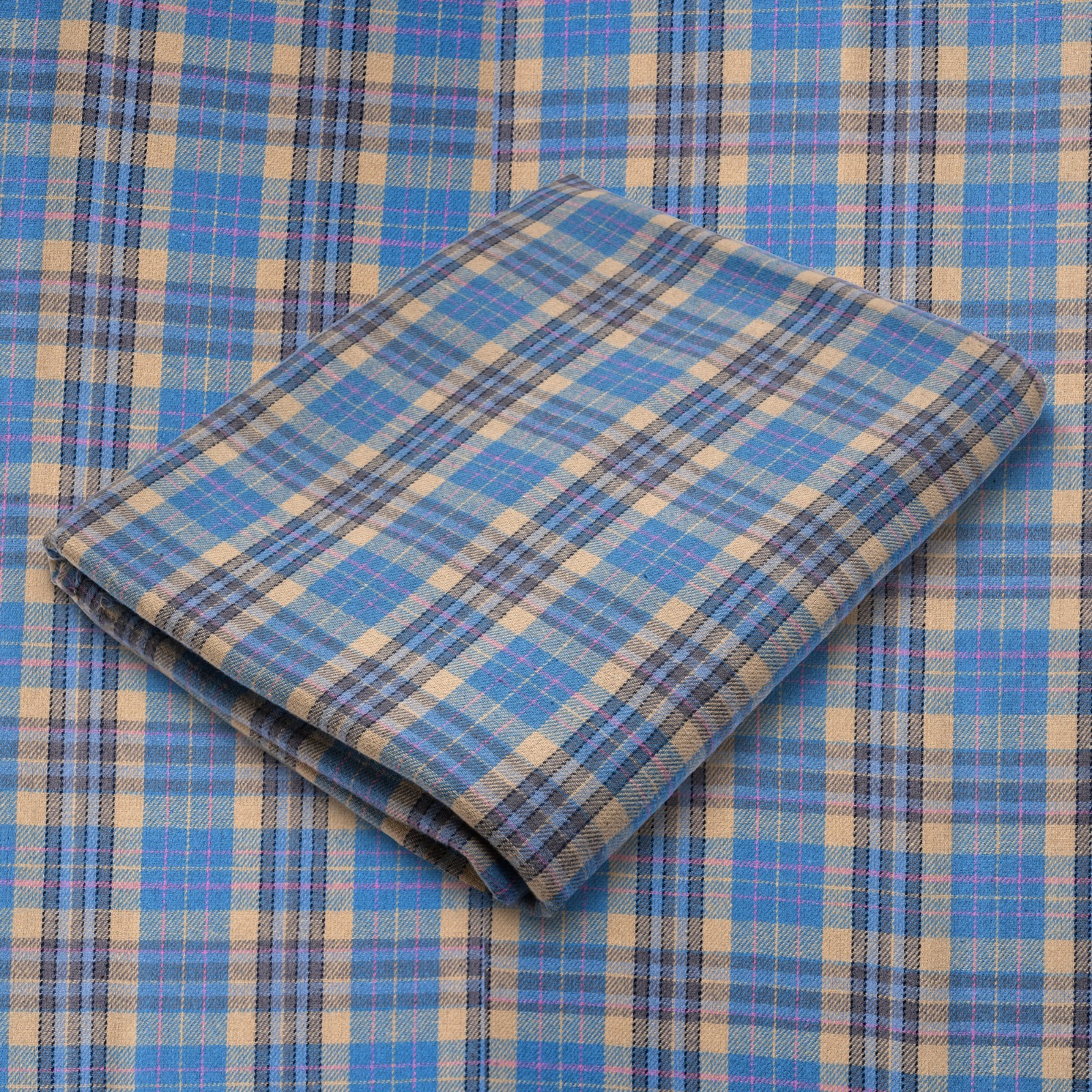 Blue and Tan Tartan Plaid Flannel Fabric – 60″ Wide – by the Yard