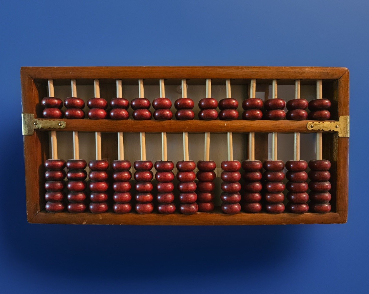 Vintage Chinese Abacus Wood Frame & Beads w/ Brass Hardware 13 Rows 91 Beads