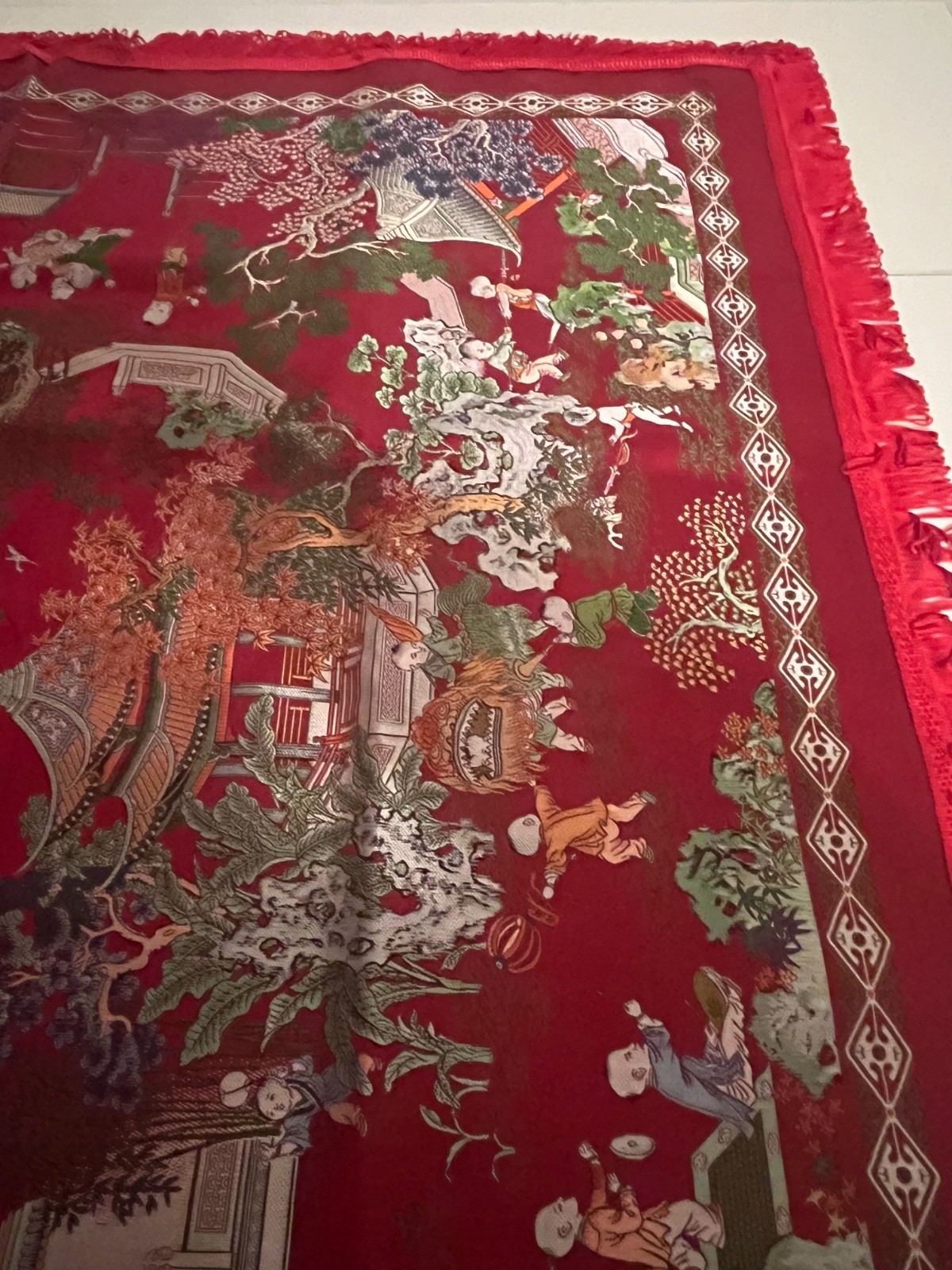 Vintage Chinese “Brocaded Flowers” Silk Blend Tapestry Tablecloth Piano Shawl