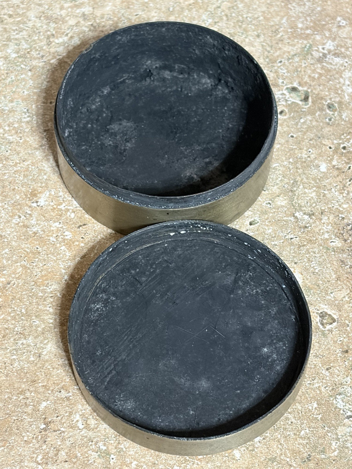 Chinese Paktong Brass Calligraphy Ink Round Box Engraved Top Signed Bottom