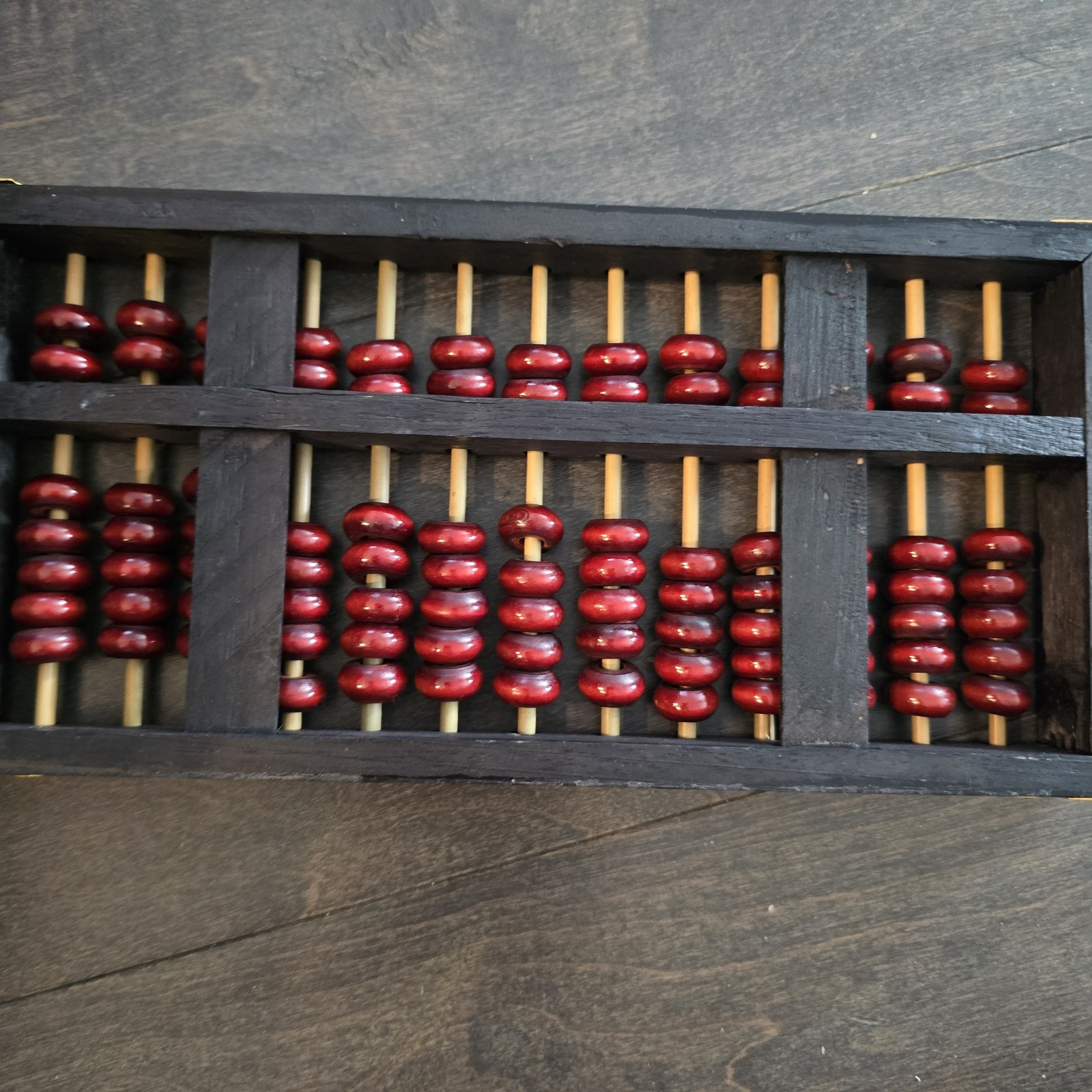 Original Vintage Chinese Wood Abacus Brass Book 13 Rows 91 Beads Huanghuali Rose