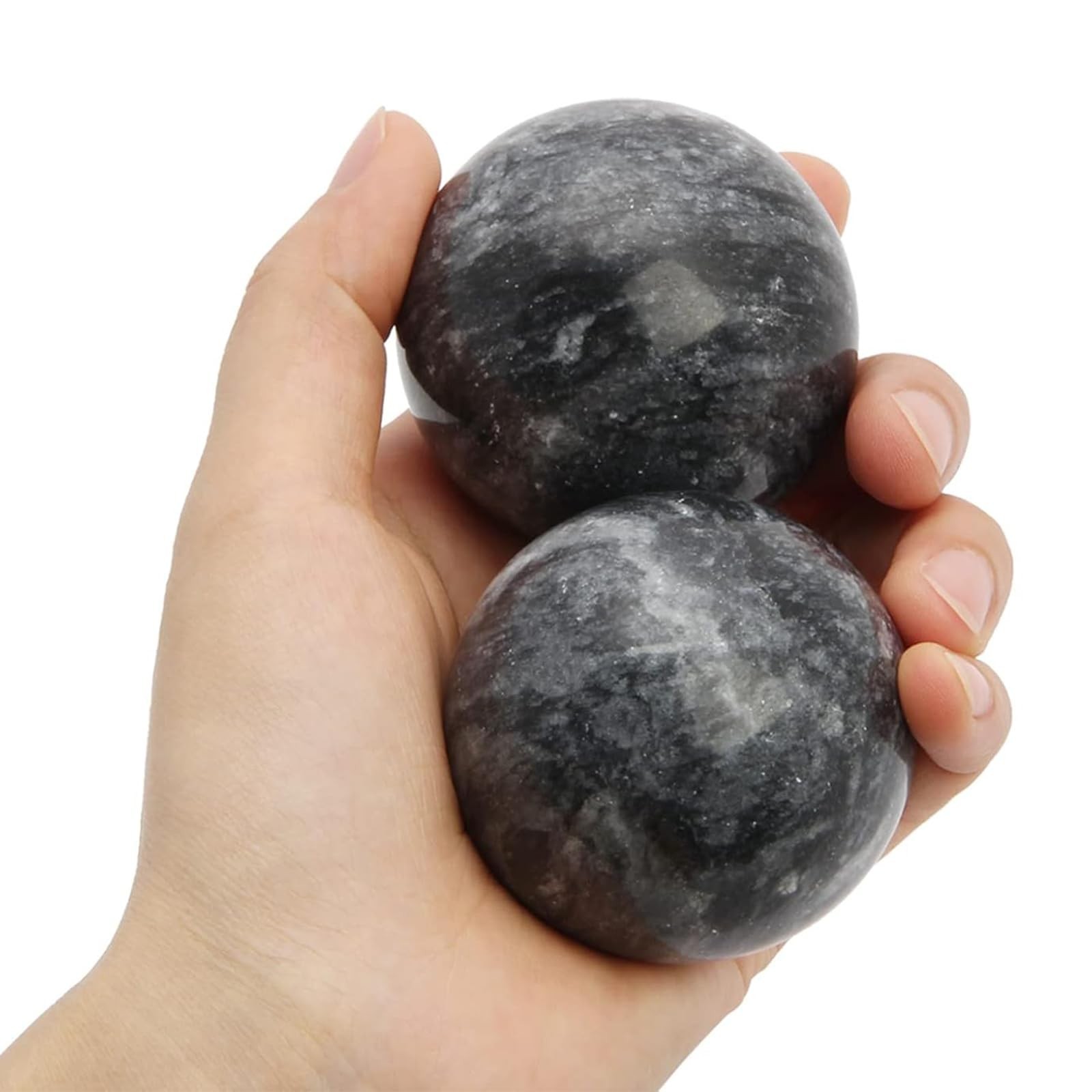 Marble Baoding Balls for Stress Relief & Exercise, Dark Grey, 2-Piece Set, 1.89
