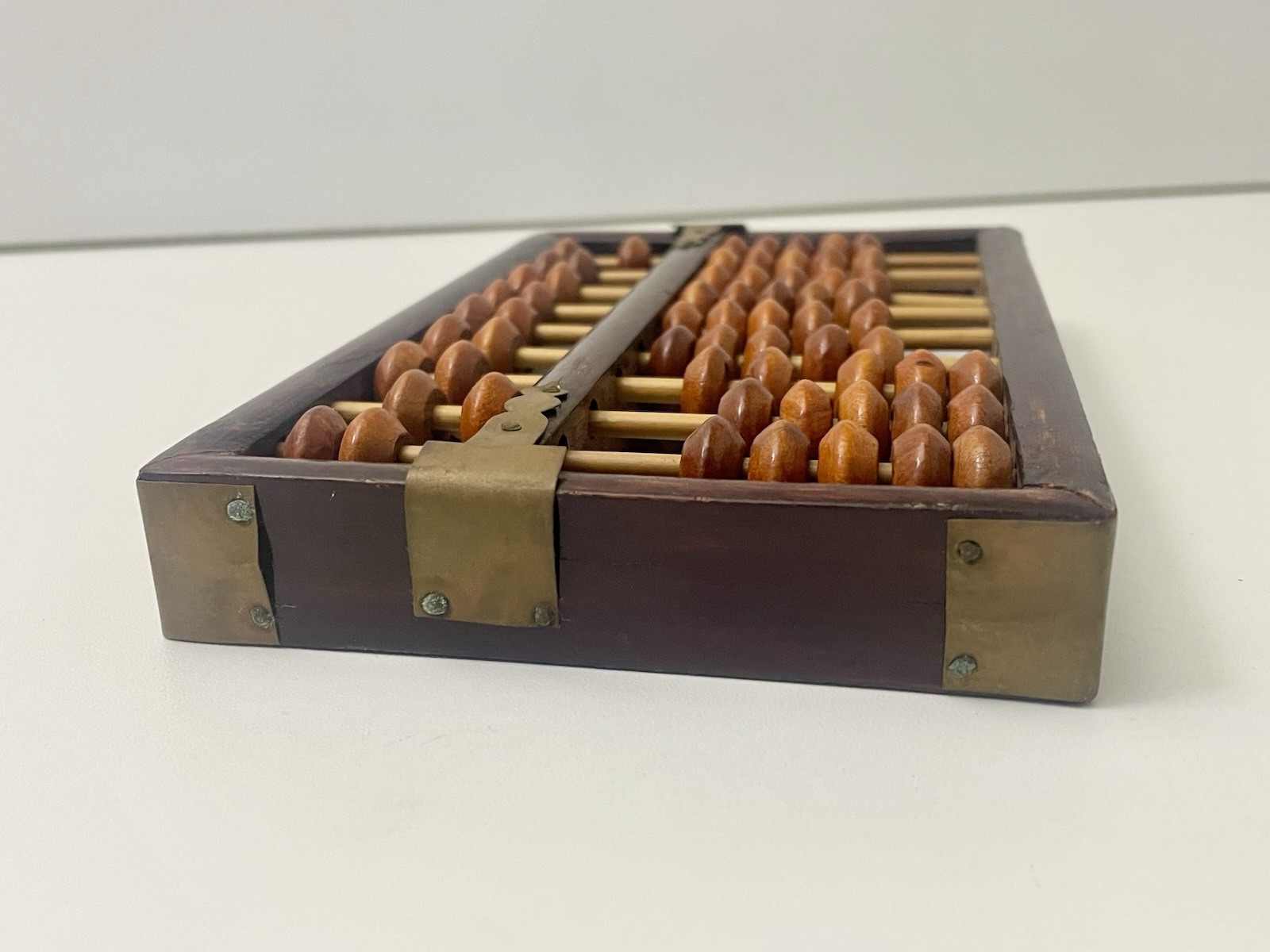 Rare Vintage Lotus Flower Brand 9 Rods 63 Beads Abacus Brass Wood Made By PRC