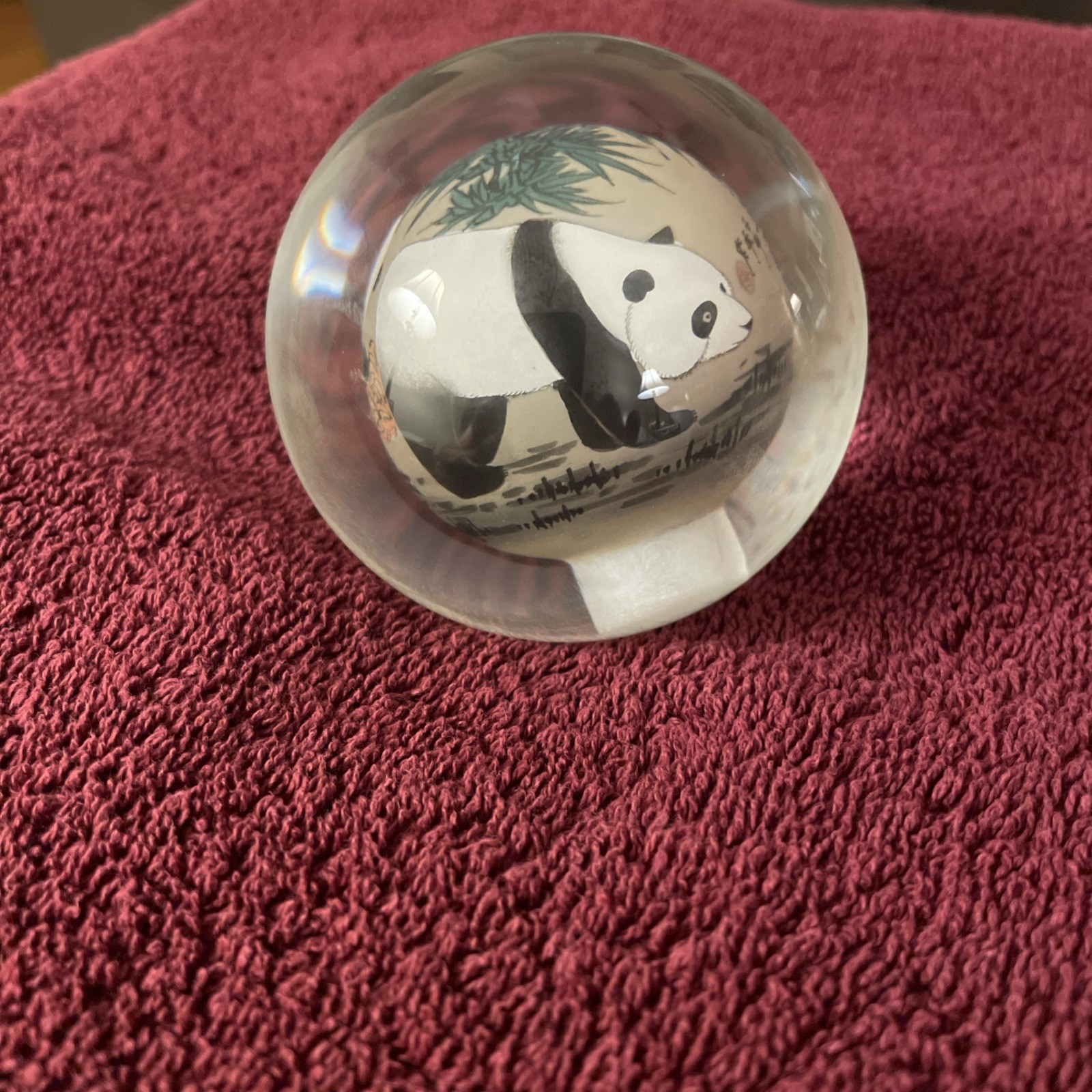 Chinese Glass Ball Hand Painted Pandas Sphere Paperweight