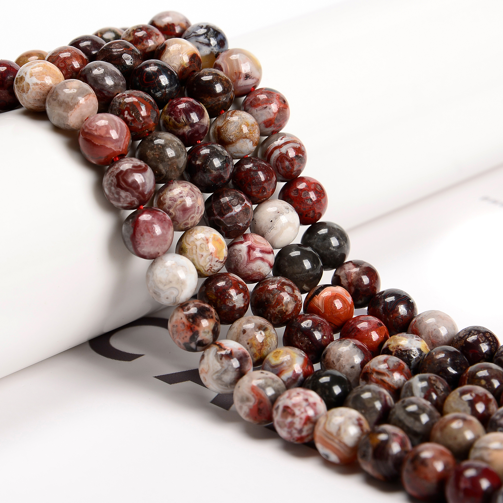 Natural Mexican Crazy Lace Agate Smooth Round Beads 6mm 8mm 10mm 15.5” Strand