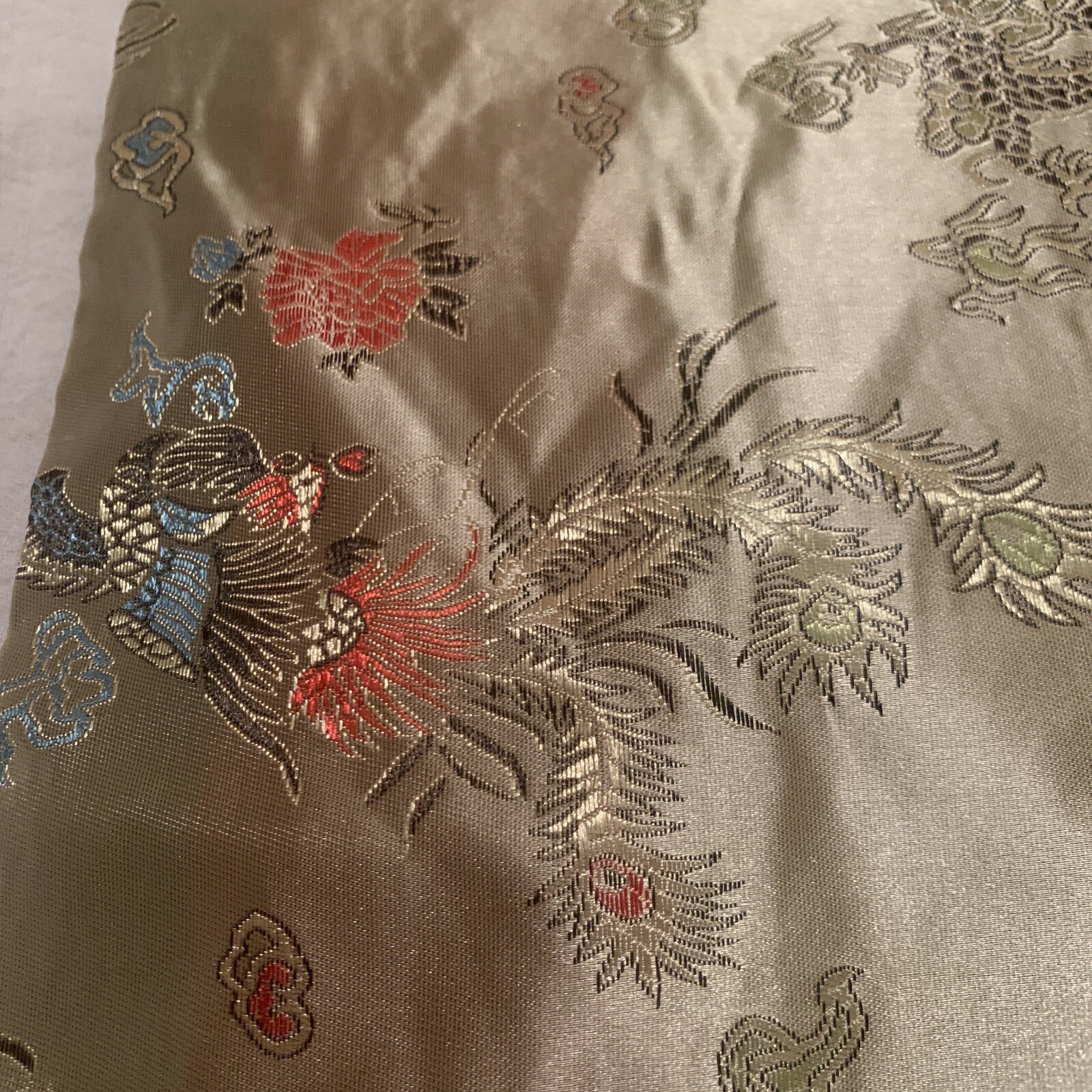 Vtg Chartruese+Satin Jacquard Brocade Oriental Pillow Cover~ Dragon~16.5”