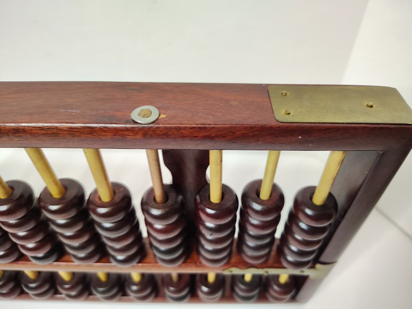 *Vintage* Chinese Abacus Wood & Brass Lotus Flower Brand 15 Row 105 Beads 14″X7″