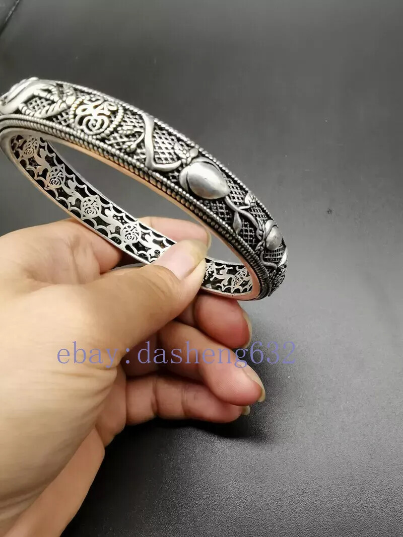 Exquisite Old Chinese handcarved crane flowers Bracelet