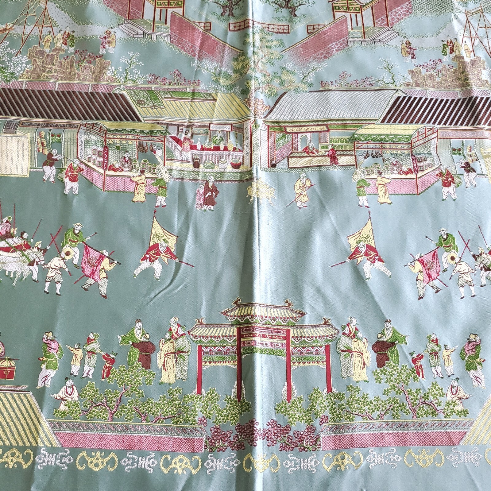 Vintage Gorgeous “Brocaded Flowers” Chinese Silk Tapestry Tablecloth 80″x54″