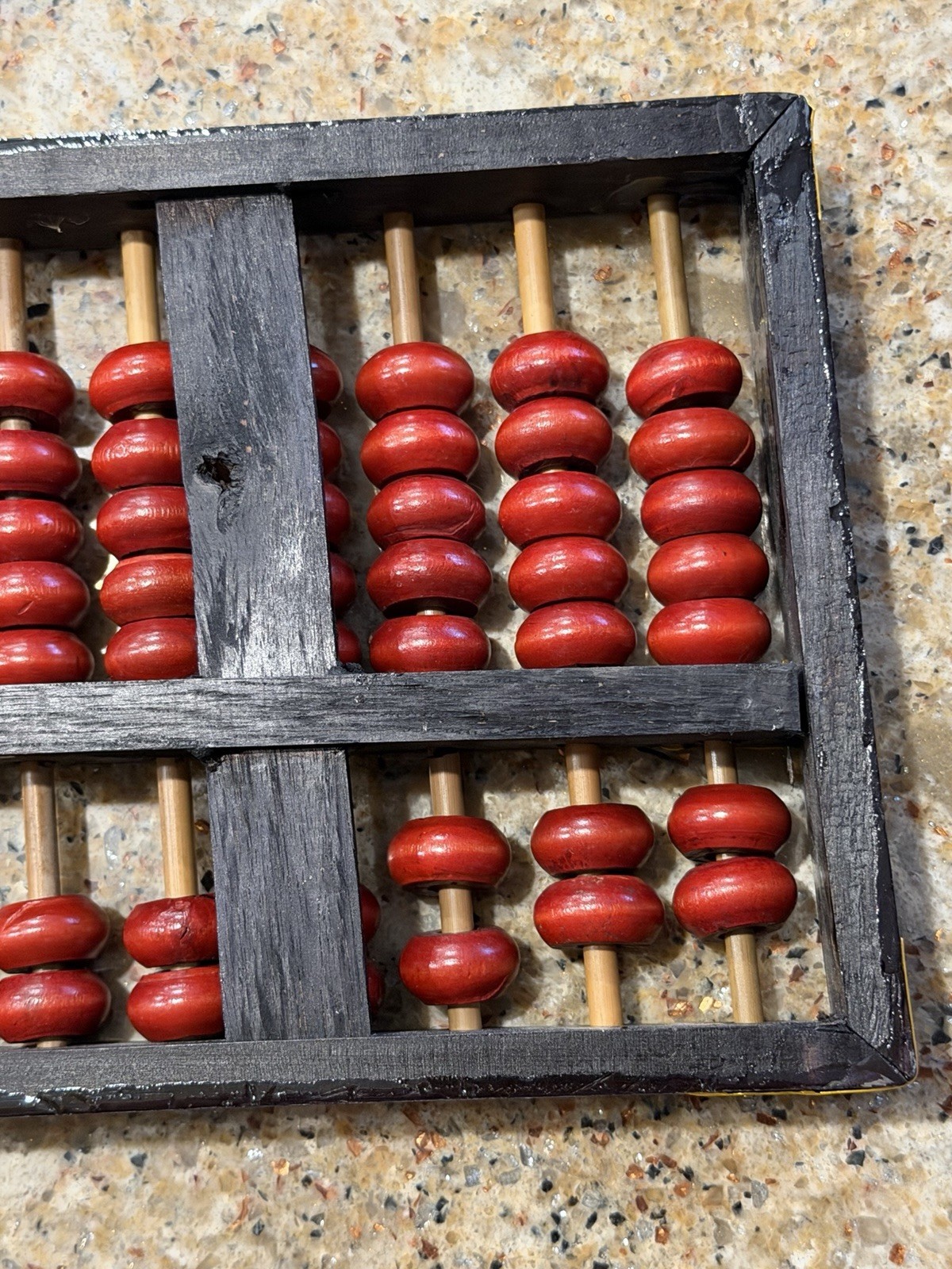 Rare Vintage Chinese Abacus Wood & Brass 13 Rows 91 Red Beads Lotus-Flower Brand