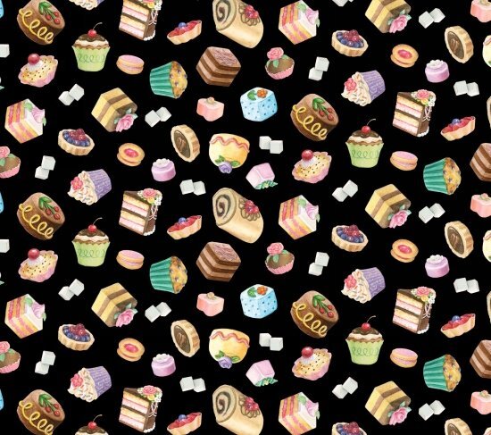 Fancy Tea Fabric | Dessert Muffin Cookie Toss Black | Elizabeth’s Studio YARD