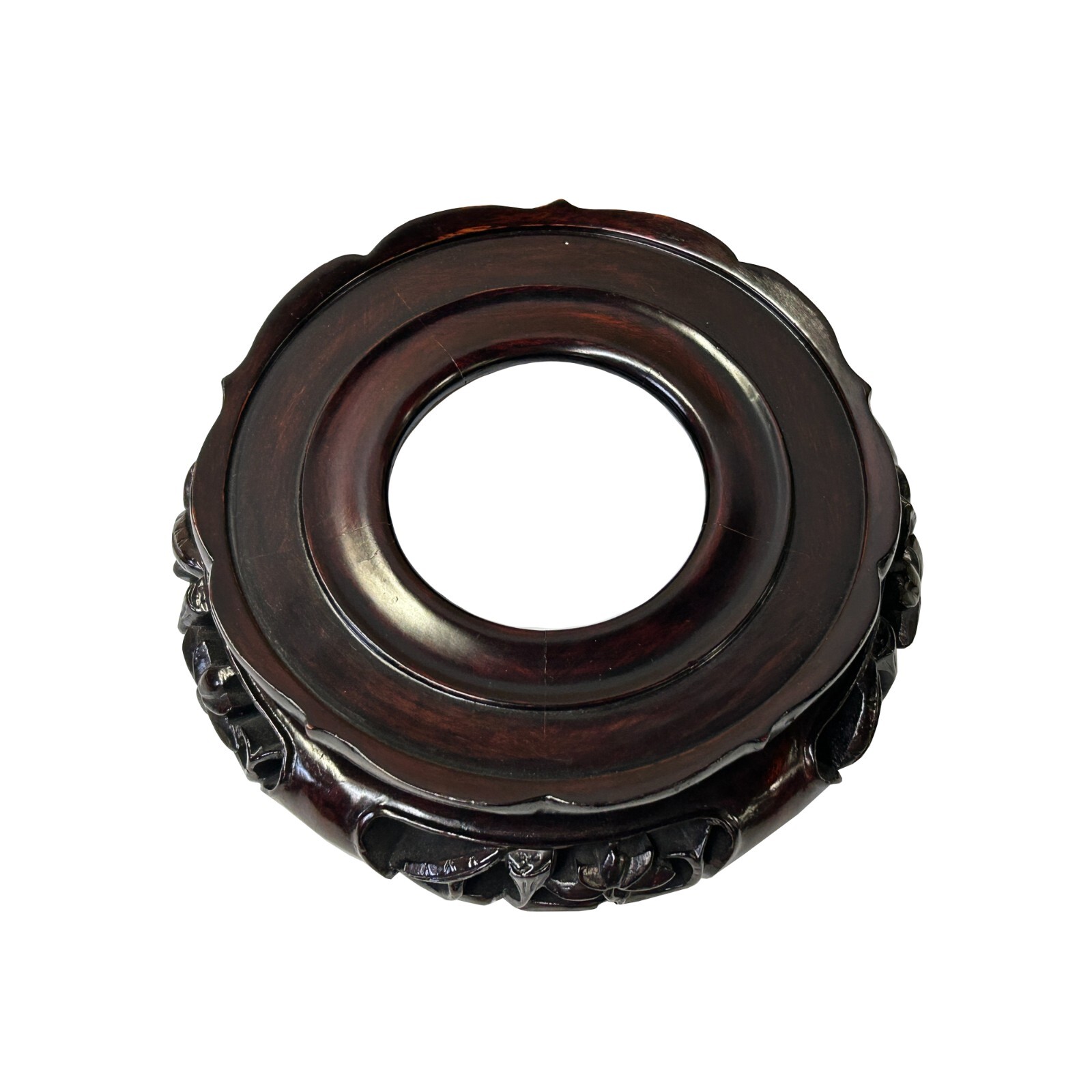 6″ Dark Brown Round Floral Motif Open Center Wood Display Stand Easel st1082A