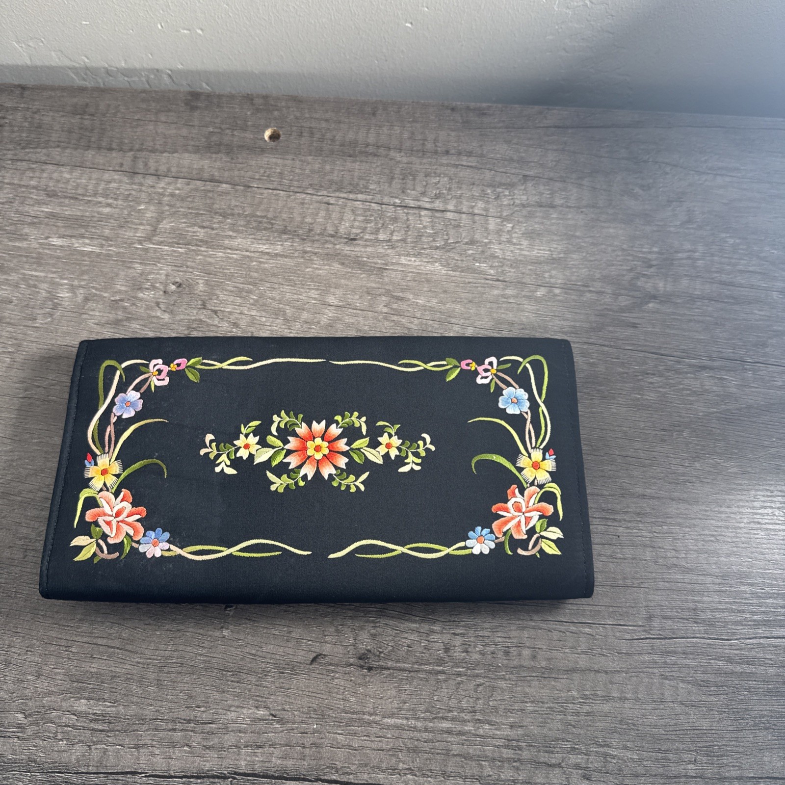 Vintage 1970 1980s Art-to-Wear Chinese Silk Embroidered Boho Long Wallet Purse
