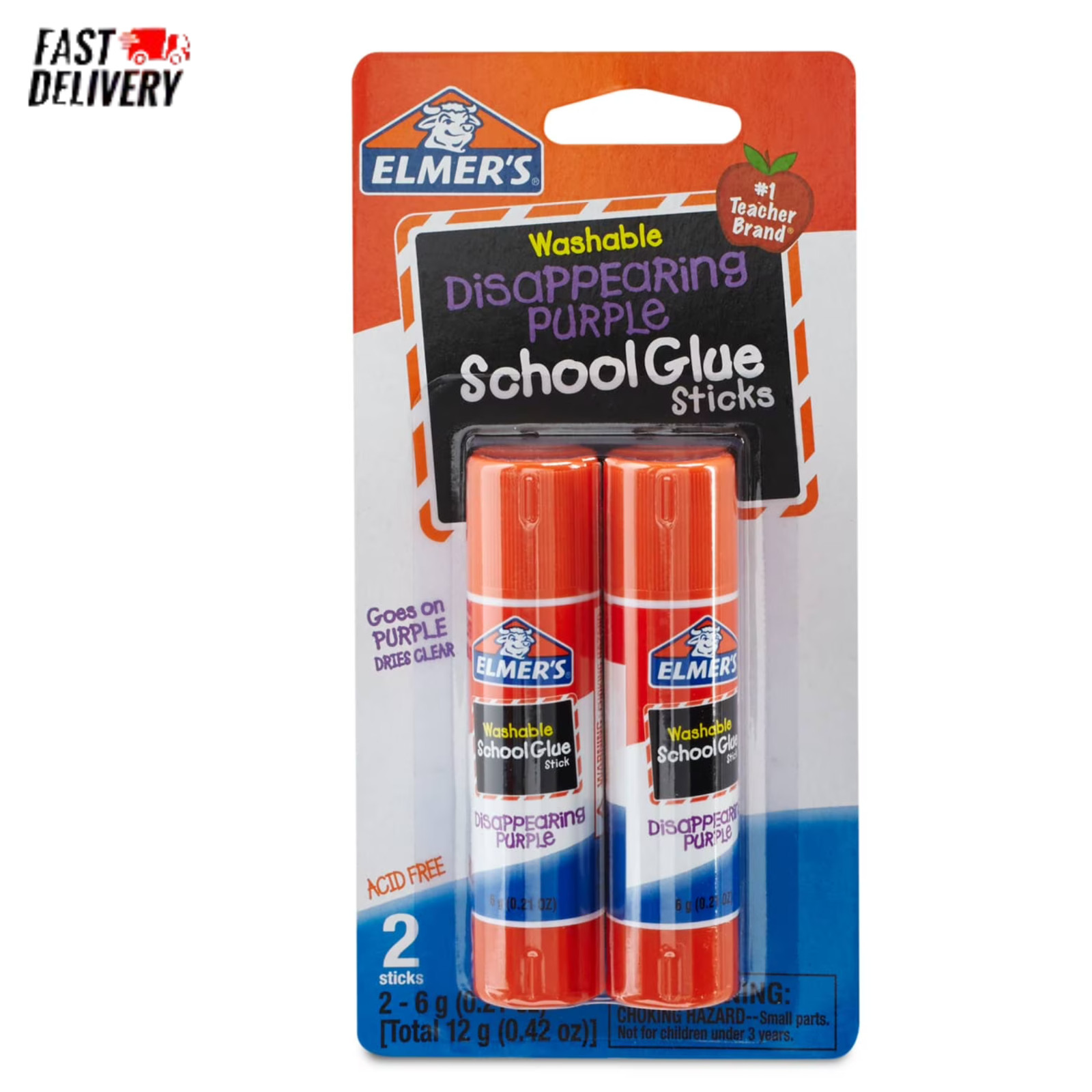 Elmer’s Disappearing Purple School Glue Sticks, Washable, 2 Sticks