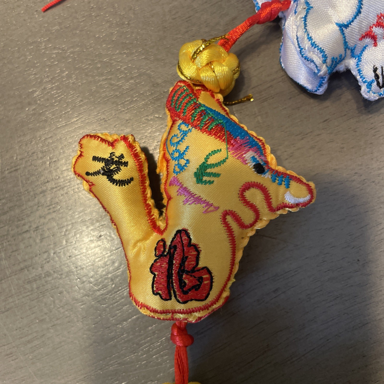 Chinese Zodiac String Of Ornaments Embroidered Hand Made Folk Art 55”