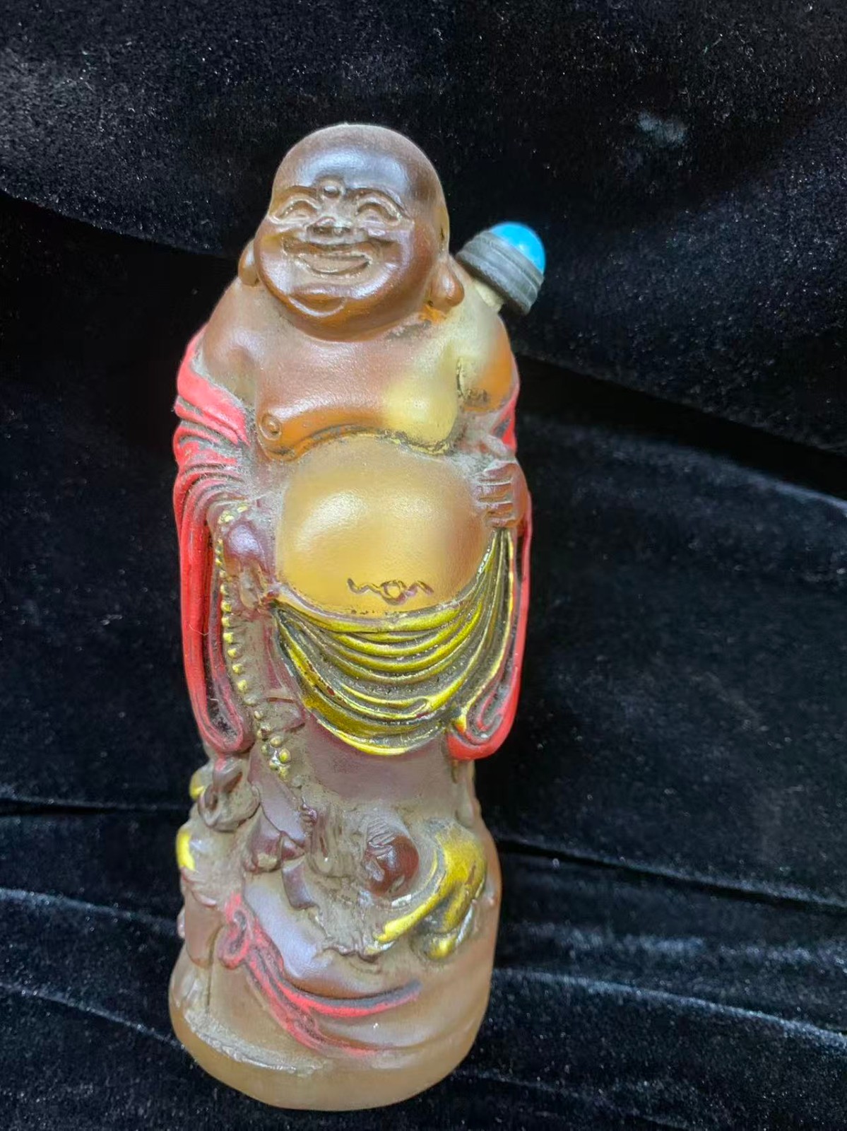 Wonderful Pure Chinese Old Coloured Glaze Hand Made *Happy Monk* Bottle !!!