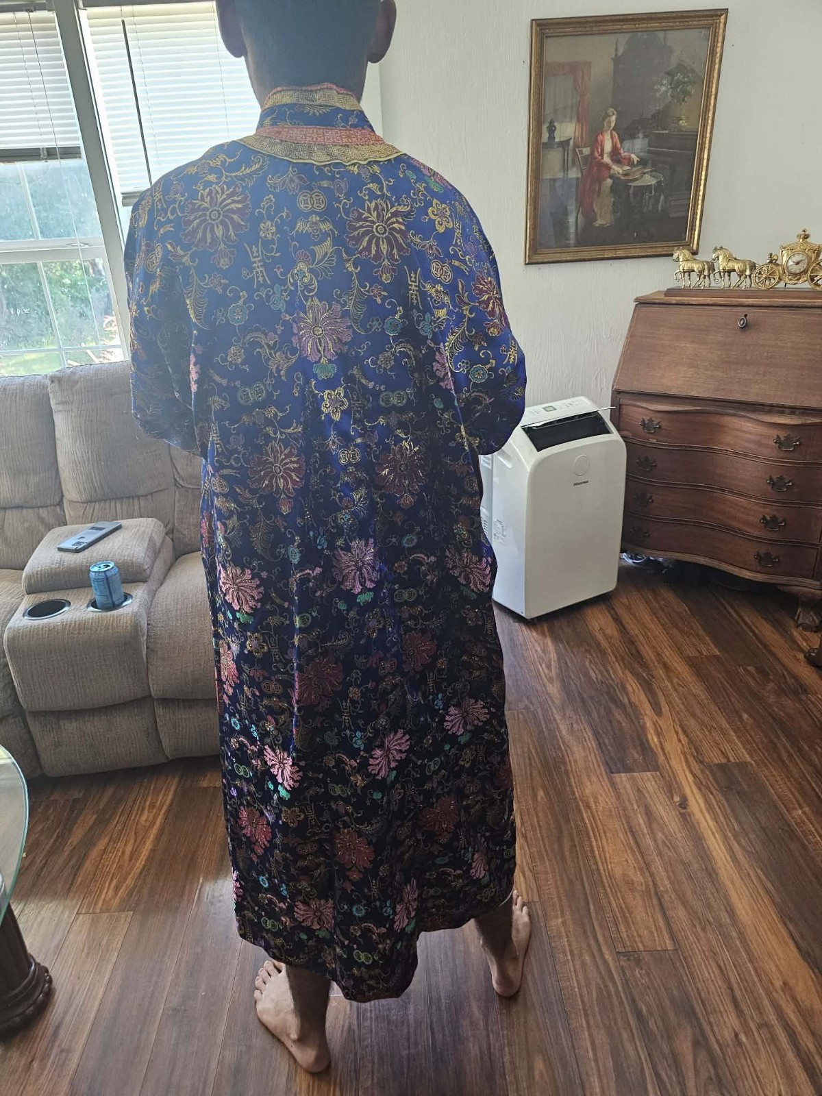 Chinese Qing Dynasty? Embroidered Silk Floral Robe Metallic Trim Reproduction?