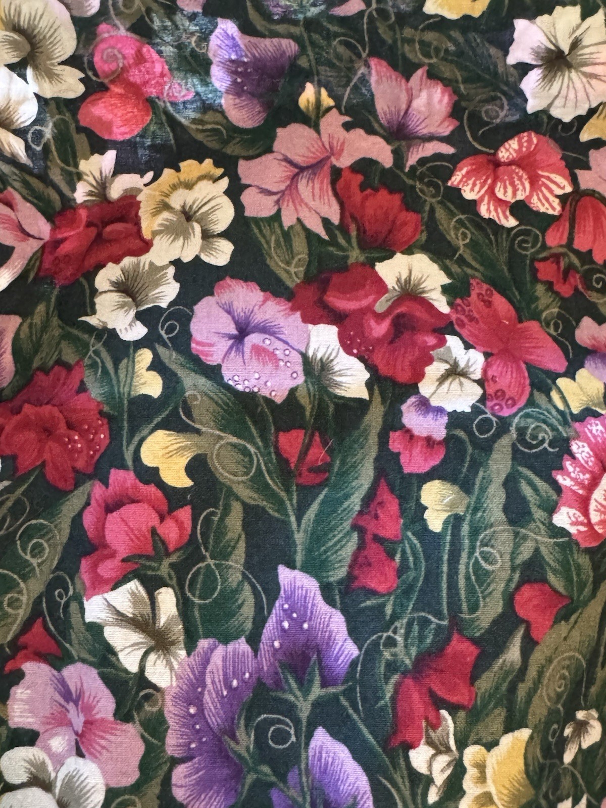 Vintage Floral Cotton Quilting Fabric Remnant 8×32 Prewashed Pink Purple Green