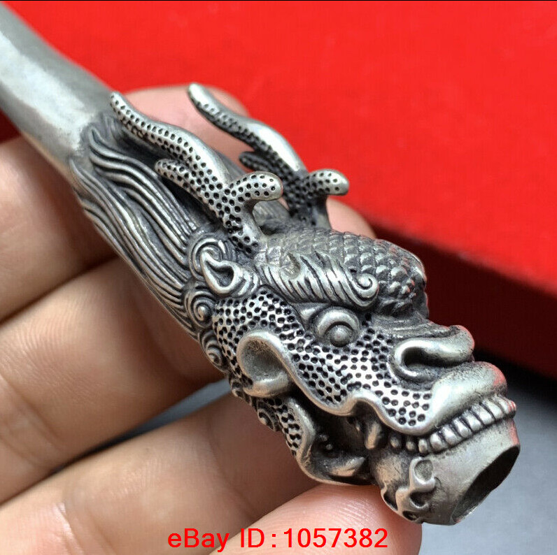 s925 style Silver pipe Smoking Statue Sacred Dragon Head hand-made Tobacco rod A