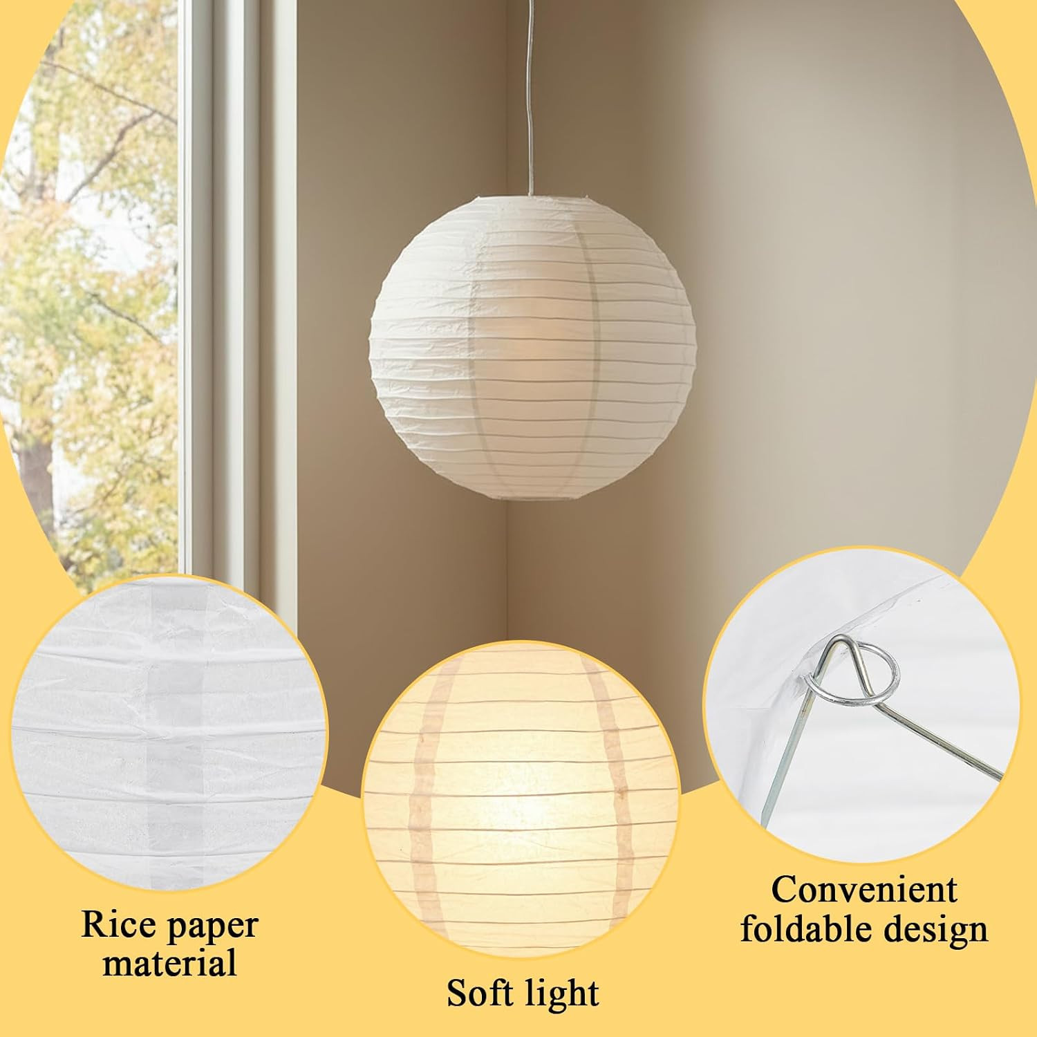 White round Paper Lantern Lampshade, 12″X12” Chinese Japanese round Hanging Pap