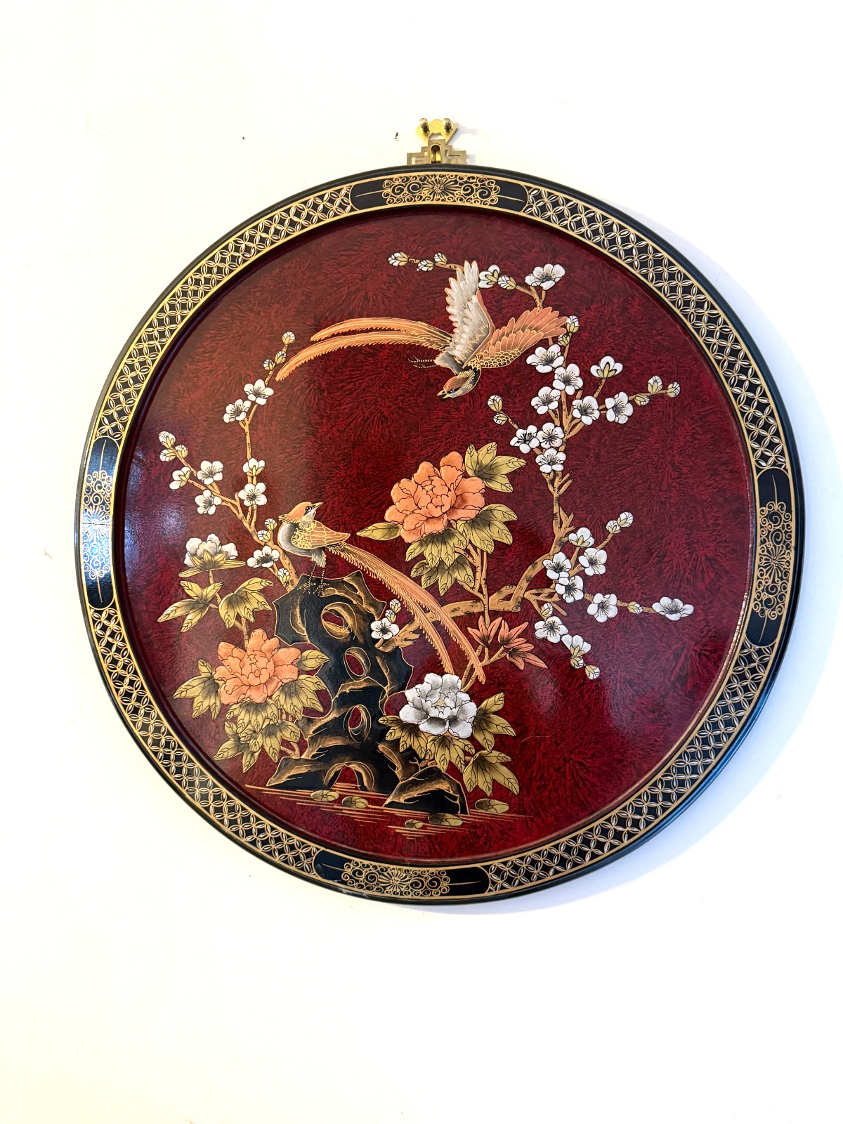 Elegant Vintage/Antique Chinese Inlaid Mother of Pearl Lacquer Wood wall plaque