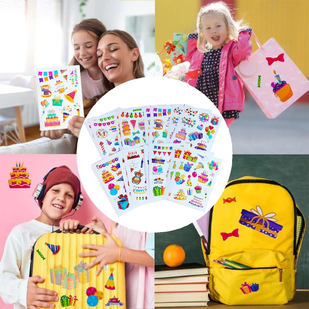 16 Sheets Happy Birthday Stickers Heart Sticker for Cards Gift Box Envelope Birt