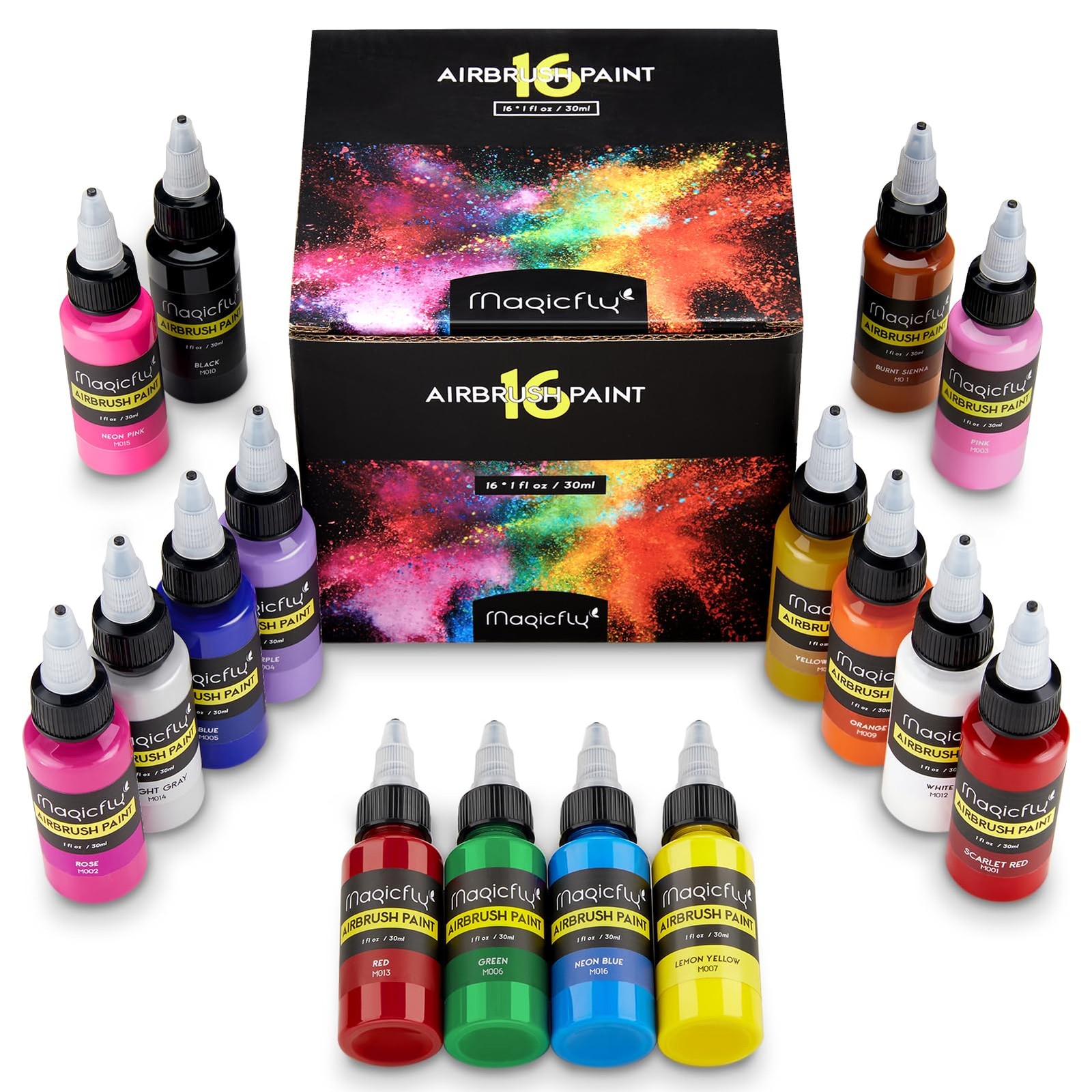 Airbrush Paint, 16 Colors Acrylic Airbrush Paint Set (30 ml/1 oz), Ready to S…