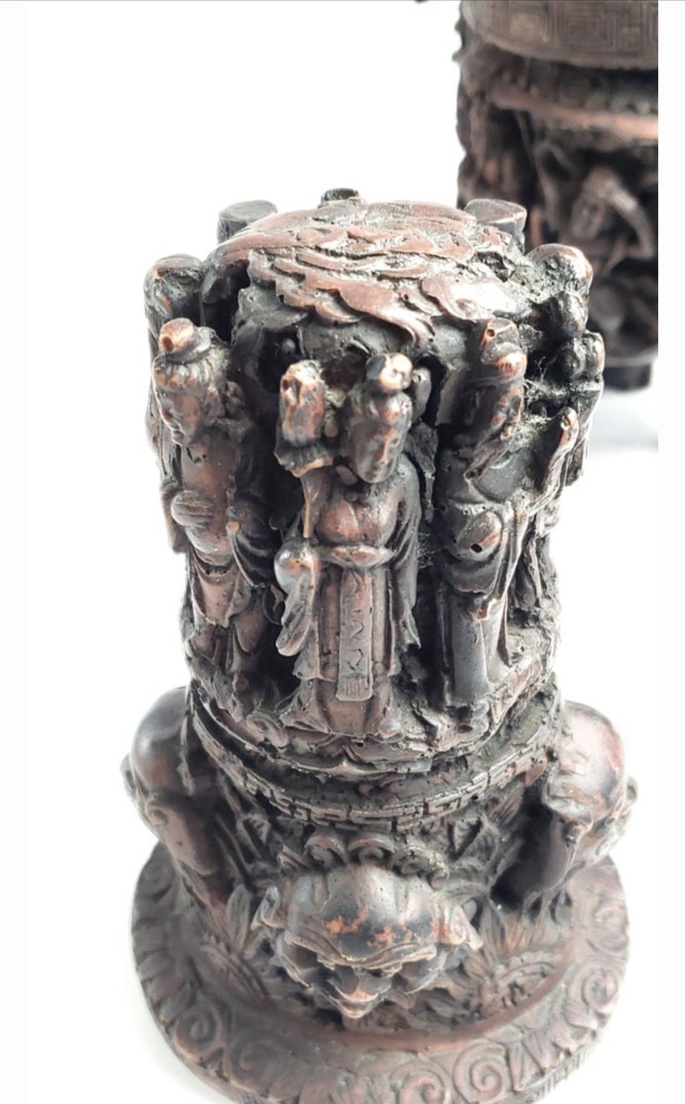 Antique Resin Carved Oriental Incense Burner? with Dragons and Figurines