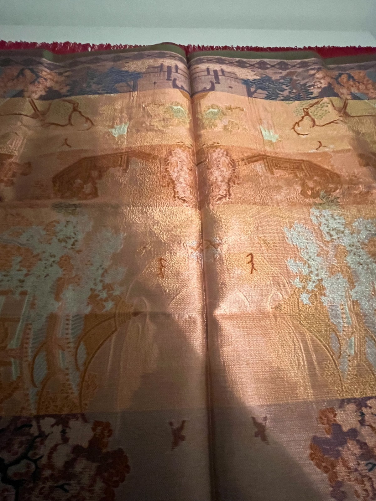 Vintage Chinese “Brocaded Flowers” Silk Blend Tapestry Tablecloth Piano Shawl