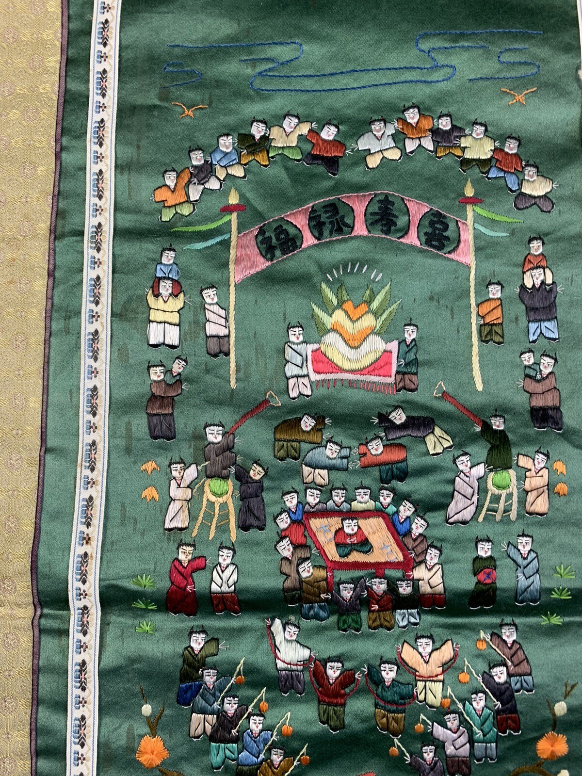 2 Vintage Chinese Hand Embroidered Silk Tapestry Wall Hanging Panels Children